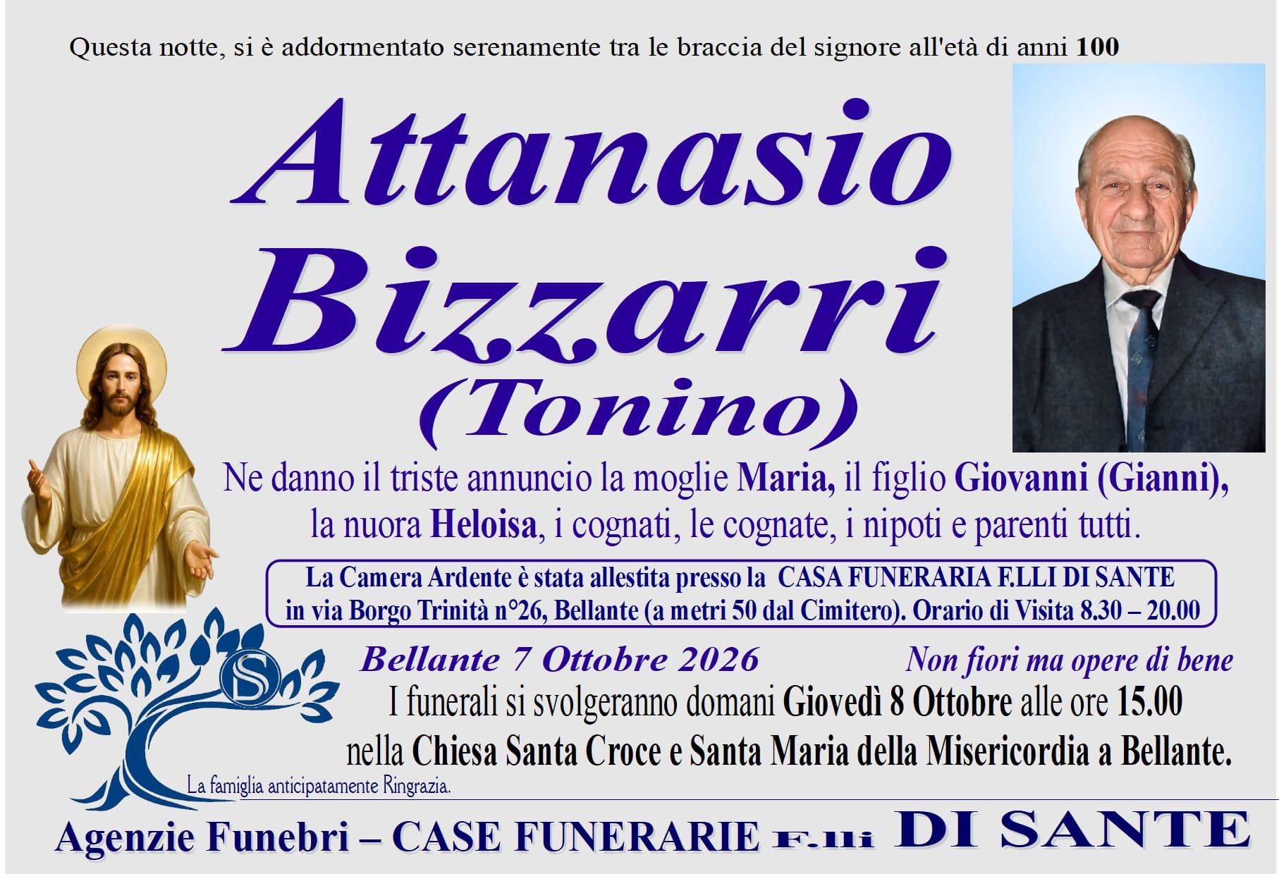 Necrologio di Attanasio (Tonino) Bizzarri