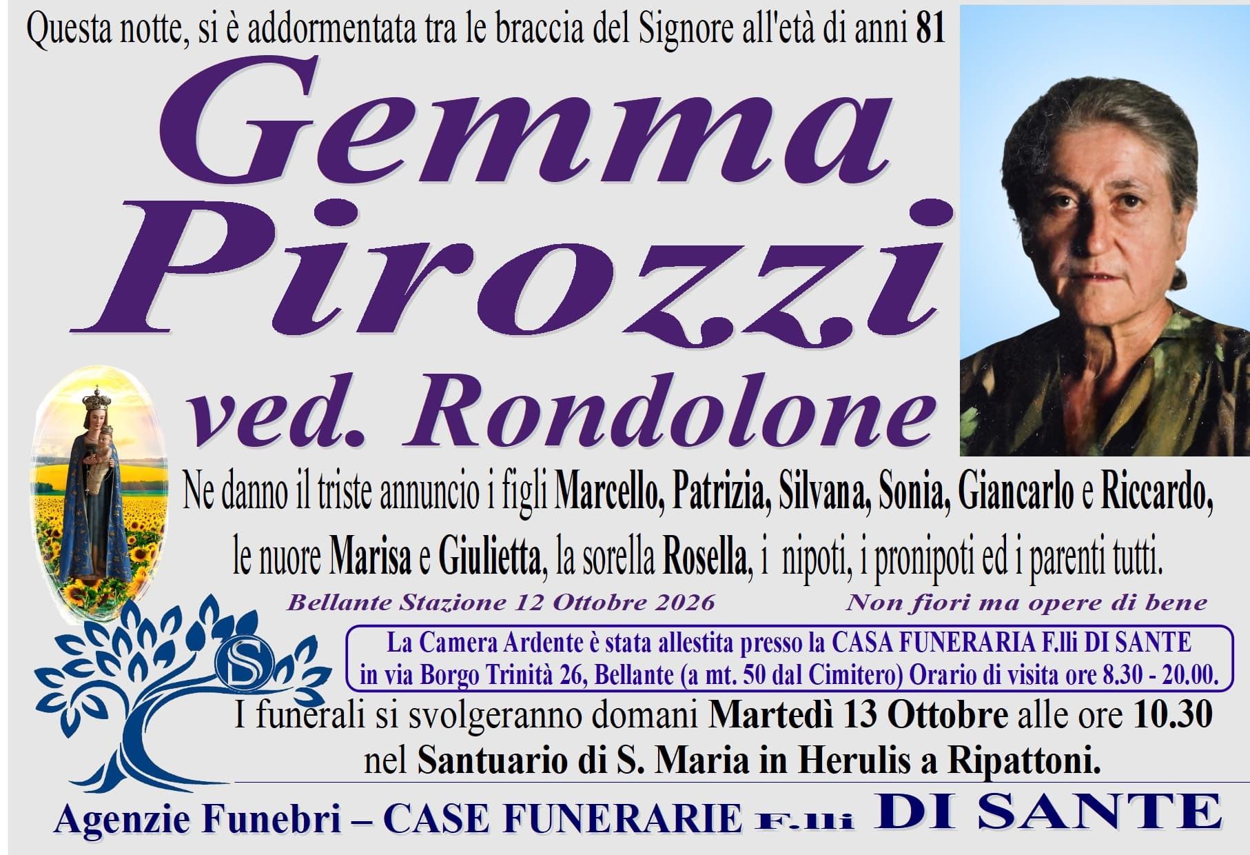 Necrologio di Gemma Pirozzi