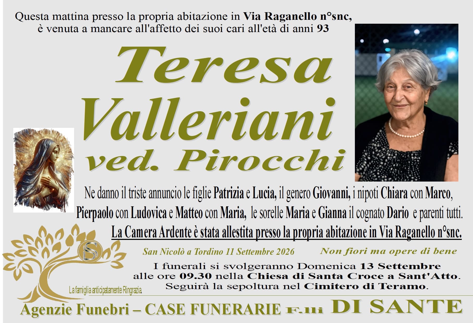 Necrologio di Teresa Valleriani