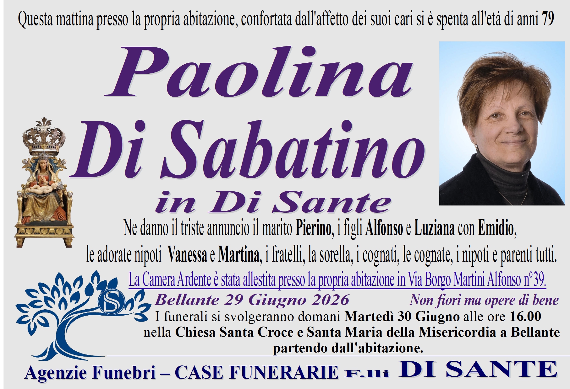 Necrologio di Paolina Di Sabatino In Di Sante